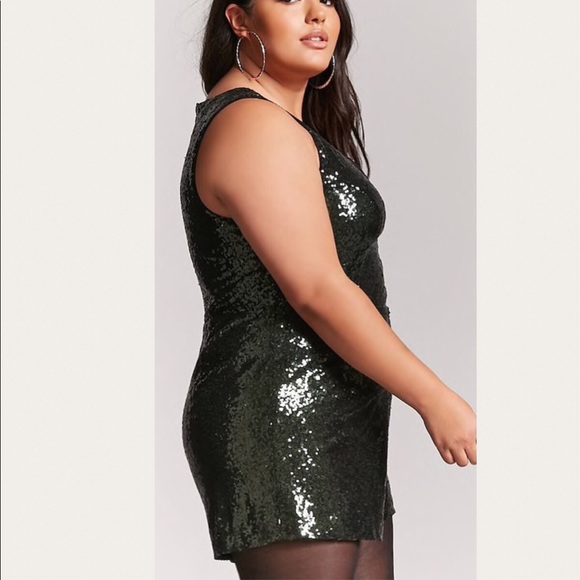PLUS SIZE 1X 3X Forever 21 F21 Hunter Green Sequin Romper Jumpsuit - Picture 5 of 6